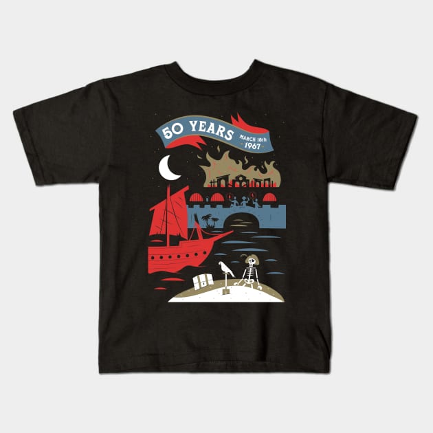 Pirates of the Caribbean 50th Anniversary by Rob Yeo - WDWNT.com Kids T-Shirt by WDWNT